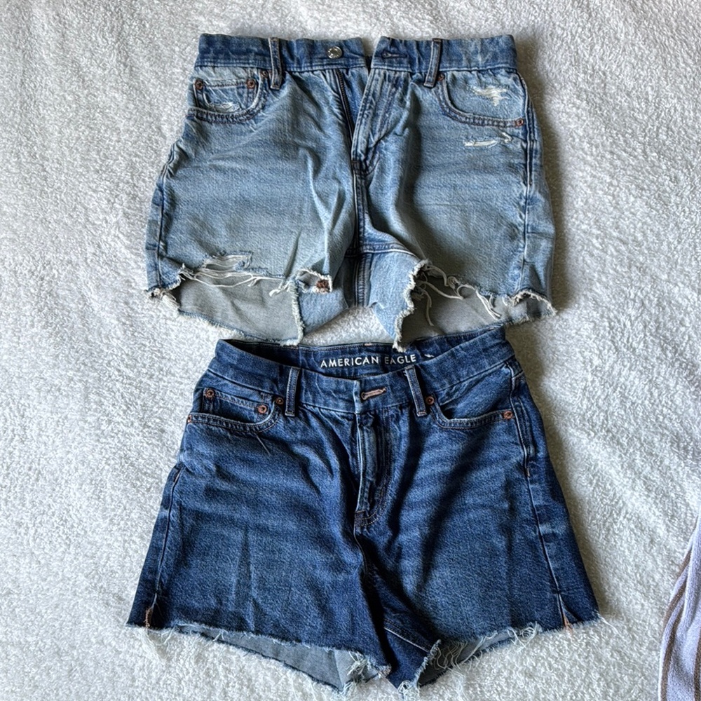 SET OF 2 American Eagle Outfitters CURVY RELAXED SHORT Women's Blue Denim Shorts